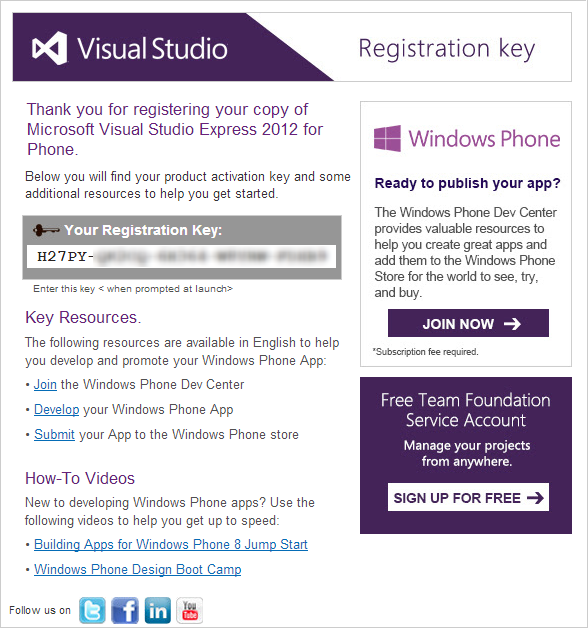 VS 2012 Express Key